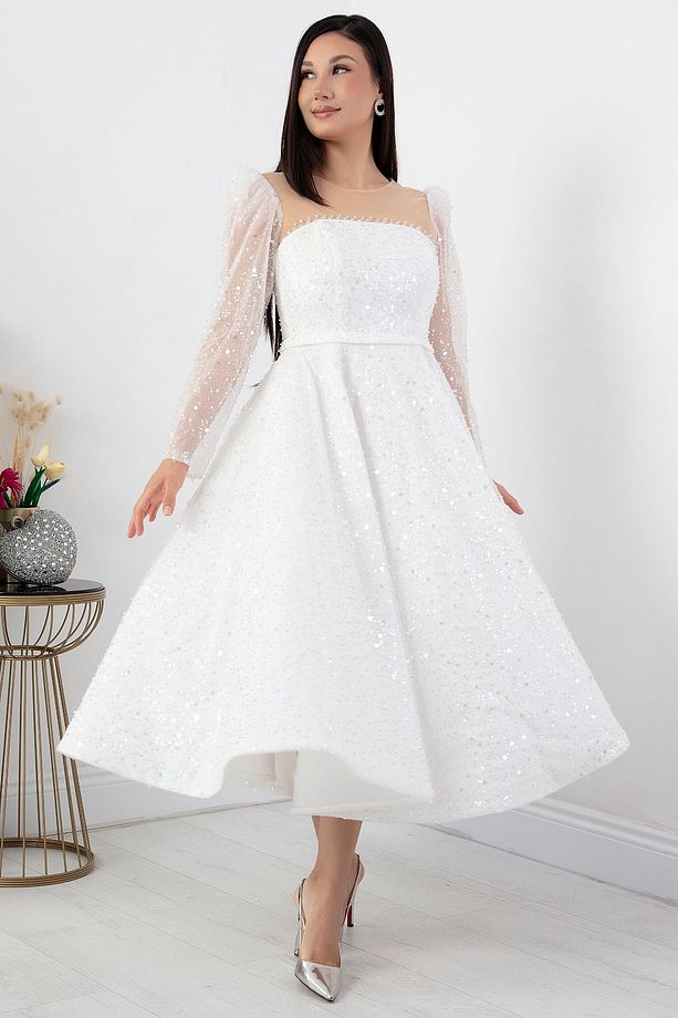 Göğüs Tül Detay Pulpayet Tül Elbise ECR5809 - 6