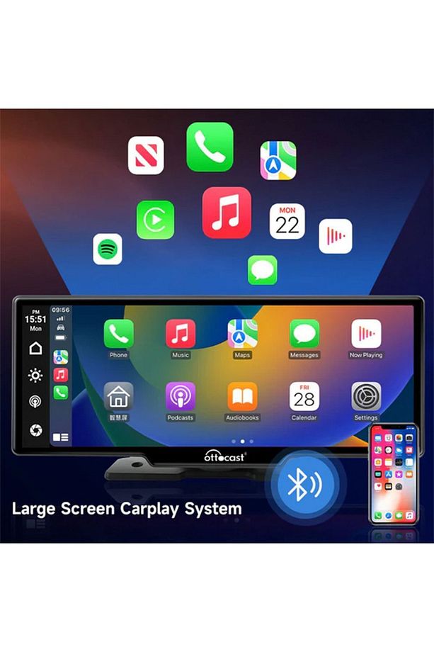10" Taşınabilir Apple CarPlay & Android Auto, Ön & Arka Kameralı Torpido Üstü Araç Multimedya - 4