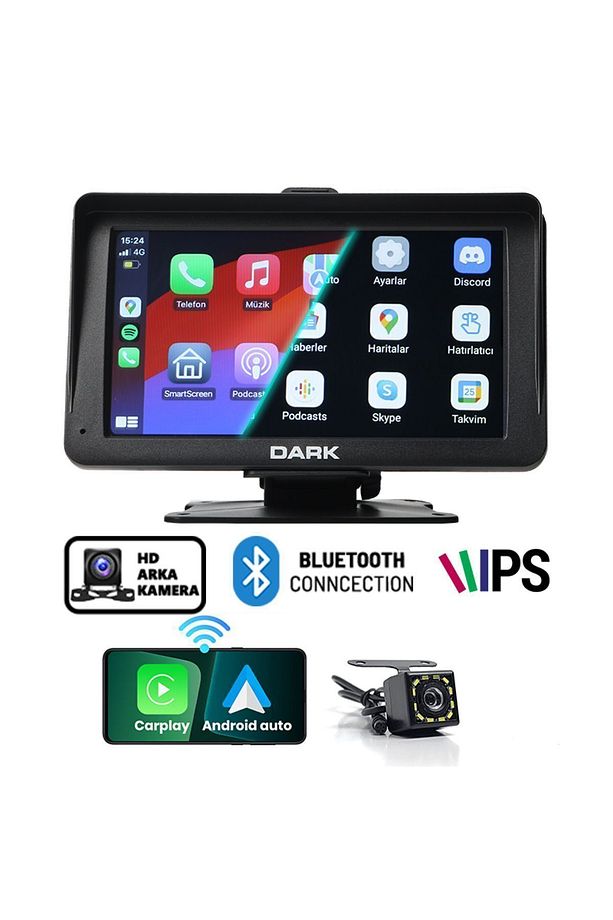 7" Taşınabilir, Kablosuz Apple CarPlay  Android Auto Airplay Android Cast  Araç Ekranı - 1