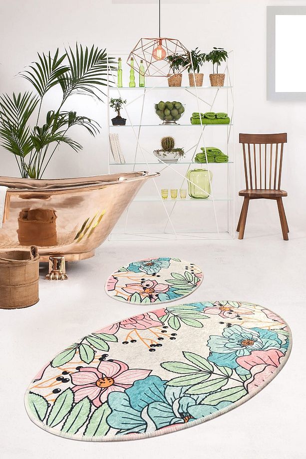 Modern Dijital Baskı Sprıng 2'li Set Banyo Halısı Klozet Takımı Djtbanyo - 1