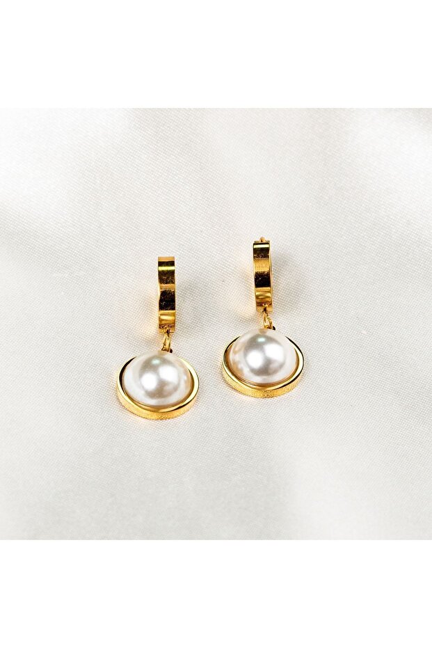 High Quality Steel Pearl Gold Earrings (Pair)