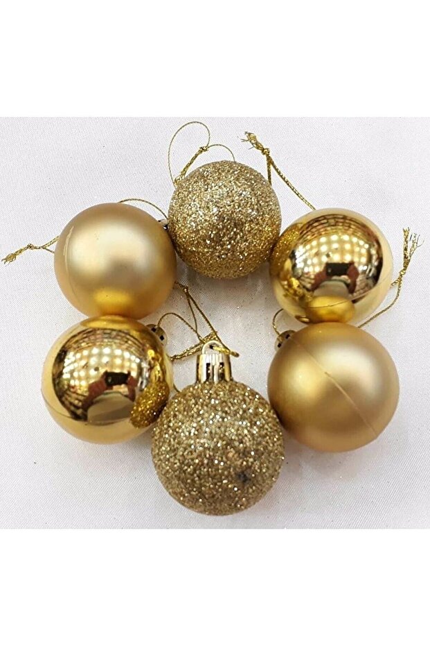 Happyland Yılbaşı Ağacı Süsleme 4 Cm Gold 6'lı Gold Renkli Cici Top