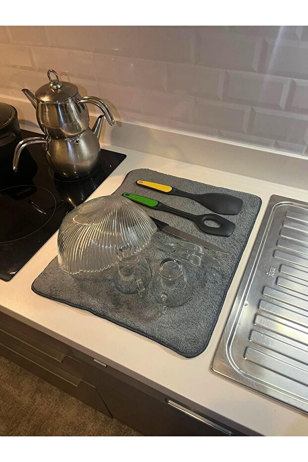 Gray Microfiber Dish Drying Mat Drying Cloth Countertop Super Absorbent - 3