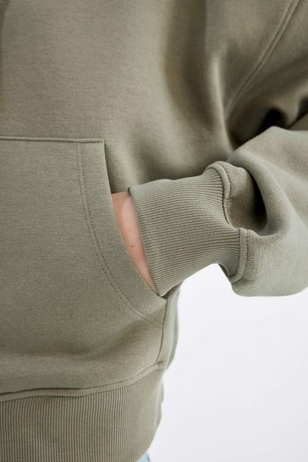 Coool Standart Fit Kapüşonlu Fermuarlı Sweatshirt Parlak Haki - 6
