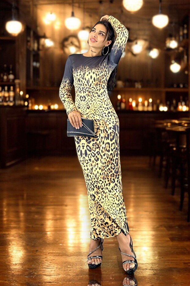 Leopard Patterned Maxi Dress - 1