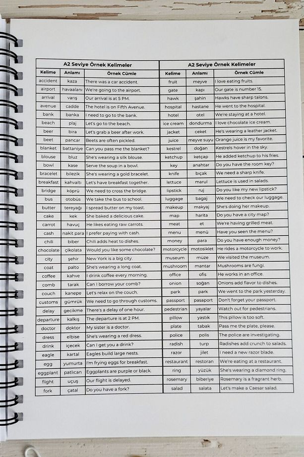 İngilizce Kelime Öğrenme ve Yazma Defteri / A-5 Telli Defter/A-1 / A-2- 250 Örnek Kelime/Ajanda - 9