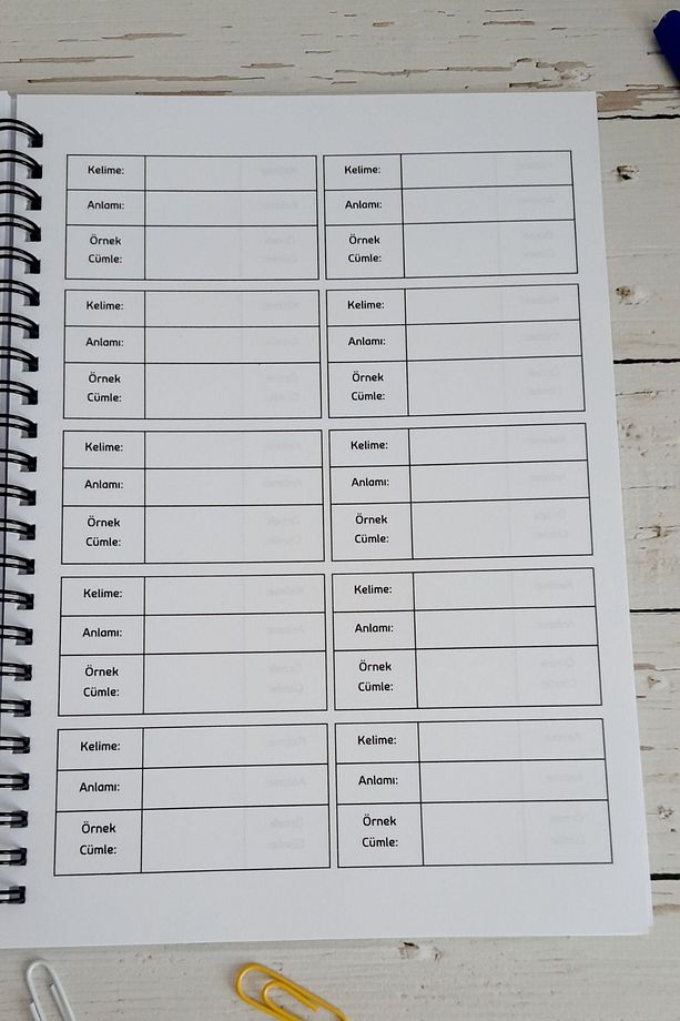 İngilizce Kelime Öğrenme ve Yazma Defteri / A-5 Telli Defter/A-1 / A-2- 250 Örnek Kelime/Ajanda - 4