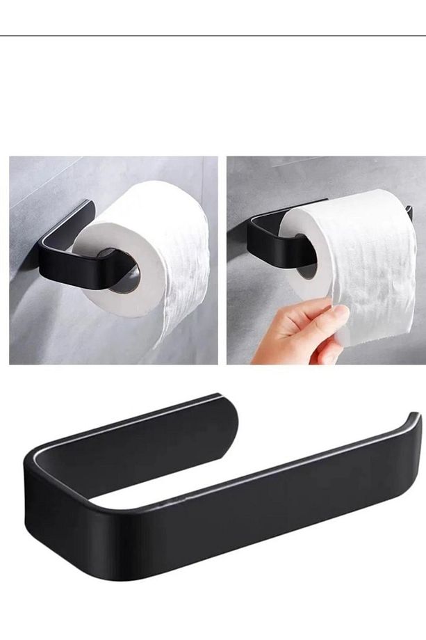 Metal Mat Siyah Wc Kağıtlık Tuvalet Kağıtlığı Tuvalet Kağıdı Askısı Yapışkanlı Tasarım - 1