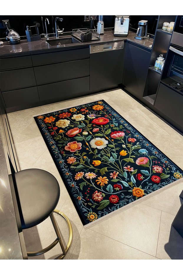 Paris Collection Multicolored Flowers and Leaves Detailed Modern Decorative Carpet Paris23