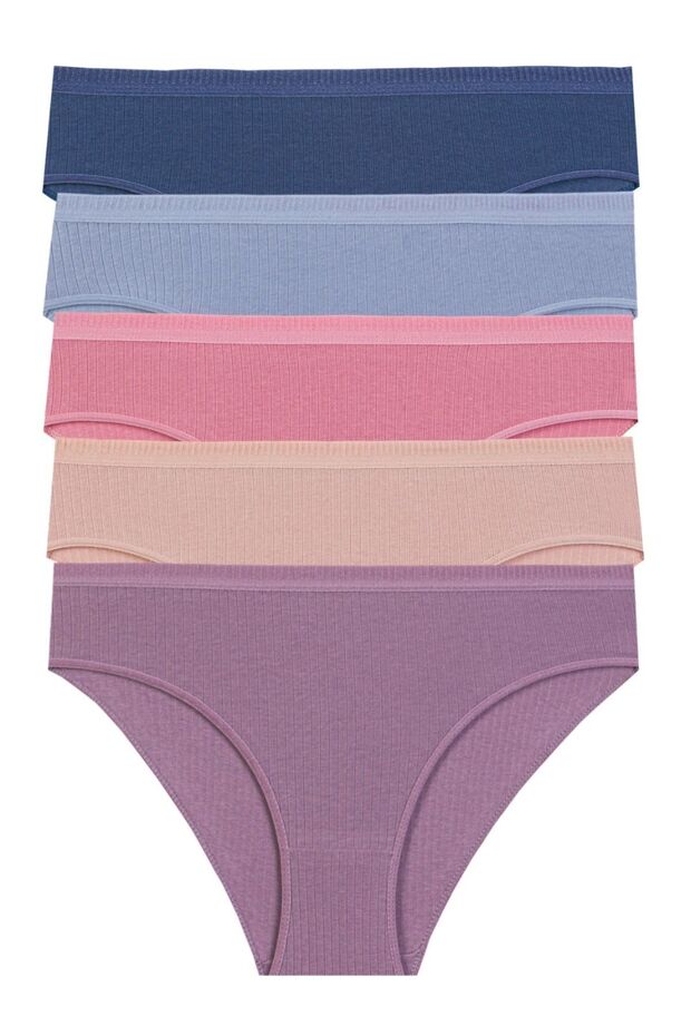 Cotton Ribbed Elastic Panties 5-Pack 3450