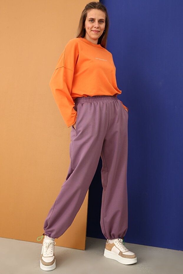 Dark Lilac Elasticized Drawstring Sweatpants - 1