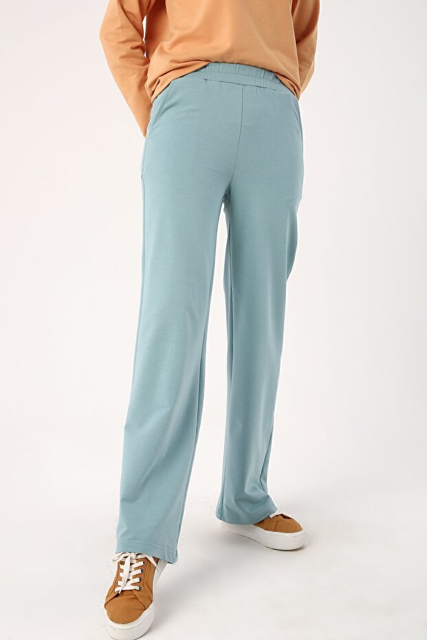Dark Mint Elastic Wide Leg Sweatpants