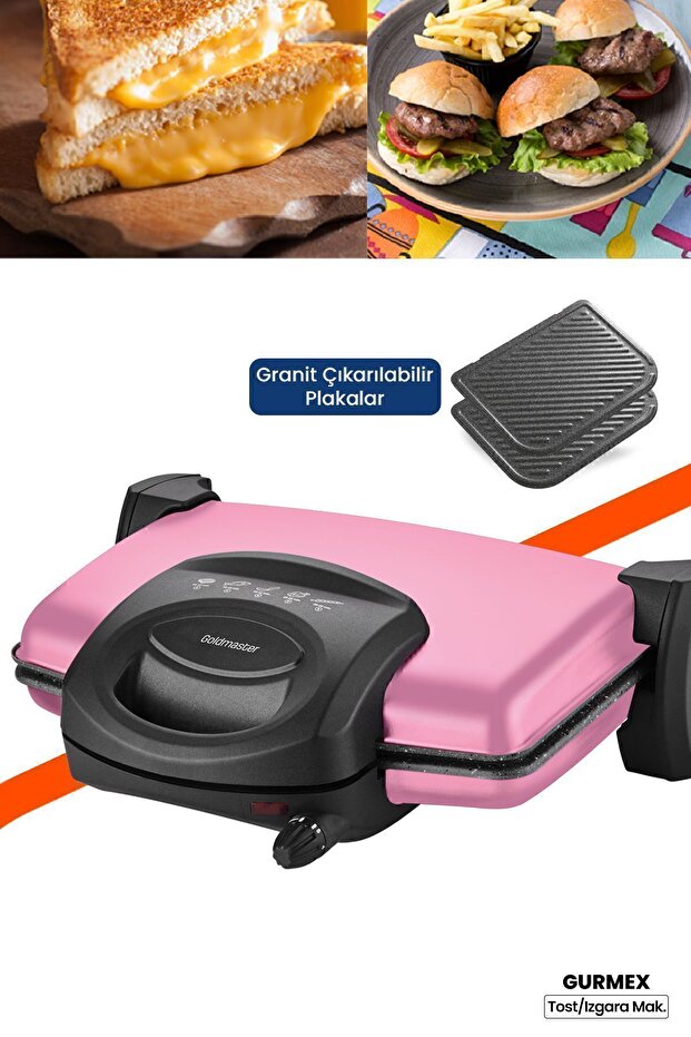 Gurmex Pink 1750 Watt Granite Removable Plate 5 Level Heat Adjustable Toaster and Grill Machine