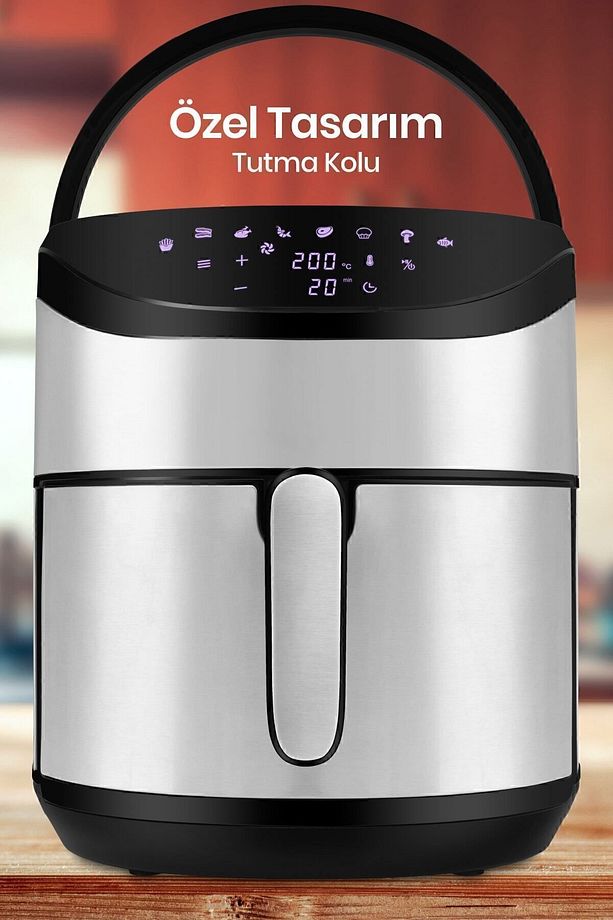 Foodfry Özel Tasarım Tutma Kolu Taşınabilir 2000w Inox Dokunmatik Airfryer Yağsız Sıcak Hava Fritözü - 2
