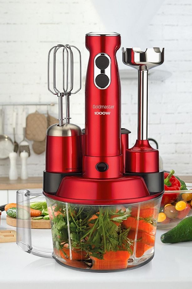 Elenamax Kırmızı 1000 Watt Hız Ayarlı %100 Bakır Motor 5 In 1 Mutfak Robotu Multi Blender Seti - 6