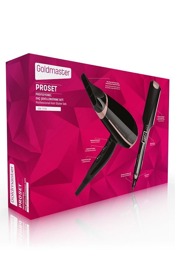 Proset Profesyonel Kuaför Fön Makinesi ve Keratin Seramik Plaka Düzleştirici Saç Şekillendirme Seti - 8