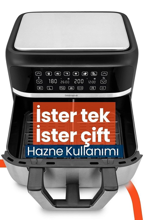 Doublefry 2850w 9 Litre 3xl Dev Tek Ve Çift Hazneli Dokunmatik Airfryer Yağsız Sıcak Hava Fritözü - 4
