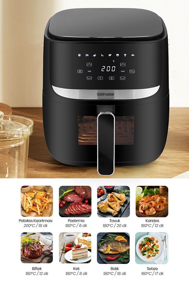 Bella 1700w Xl Dokunmatik Cam Kapaklı Aydınlatmalı 3kg Tartı Fonksiyonlu Airfryer Sıcak Hava Fritözü - 3