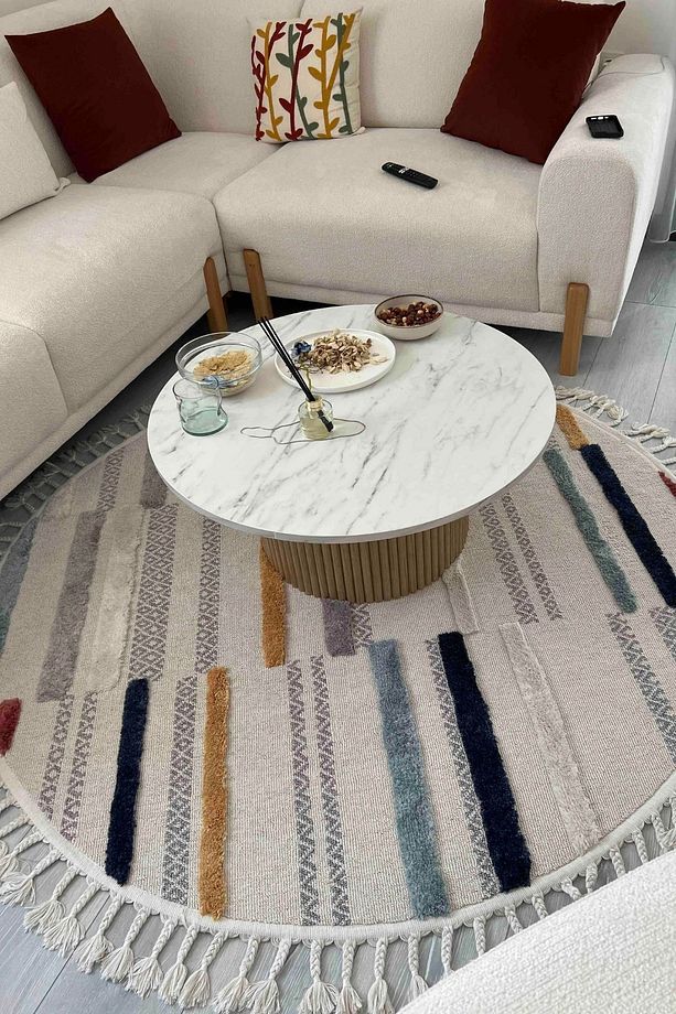Palazzo 01 Multy Hav Toz Vermez Yumuşak Doku Mutfak Koridor Dokuma Yuvarlak Makine Halısı - 1