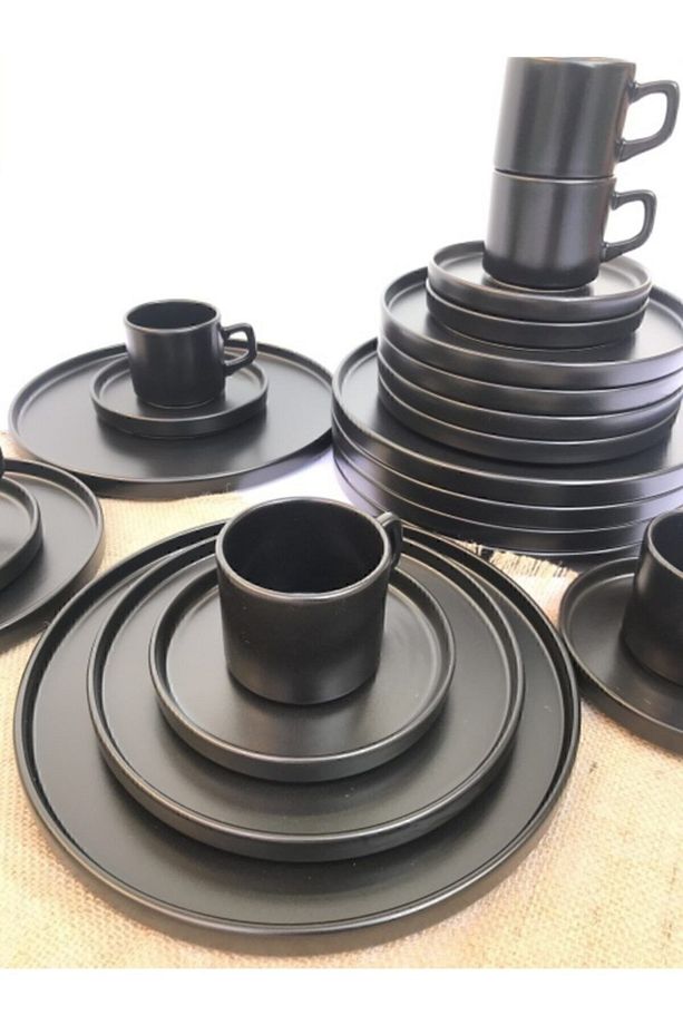 Stackable Mat Siyah 24 Parça 6 Kişilik Servis Kahvaltı Takımı - 1