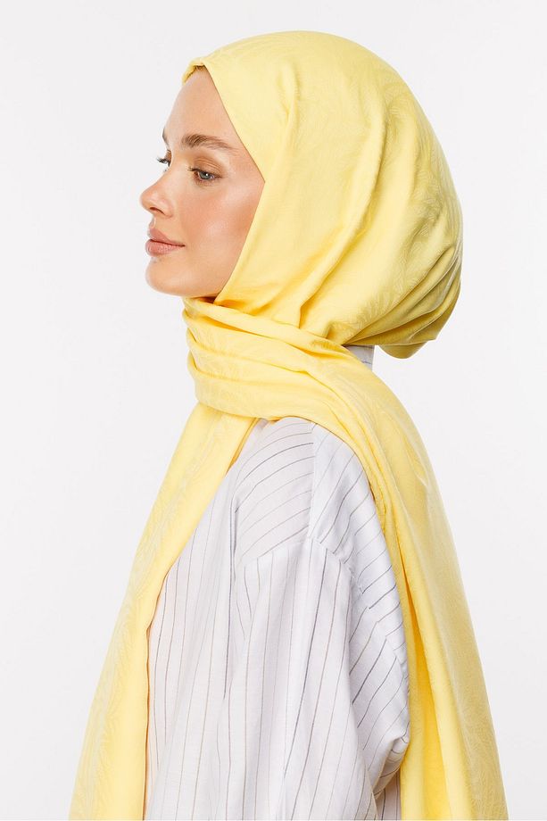 Sarı Artemis Desen İpeksi Jakar Şal - 5