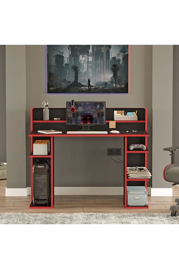 Vader Oyuncu Masası Gaming Çalışma Masası Siyah-Kırmızı VR1-BK - 3