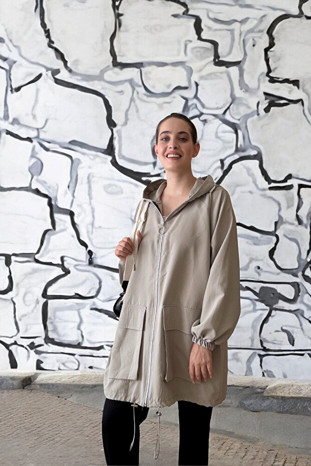 سترة رمادية بغطاء للرأس بسحاب - 6