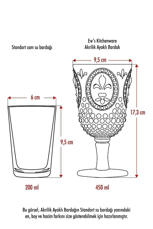 Akrilik Mürdüm Ayaklı Bardak & Su Meşrubat Kadeh Kahve Yanı Bardağı 450 ml ( Cam Değildir ) - 3