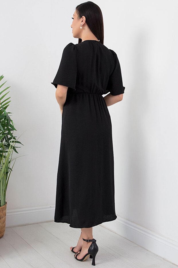 Önü Düğmeli Baplamalı Kemerli Elbise GRS3484 - 6