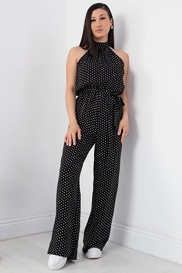 Halter Yaka Kuşaklı Puanlı Tulum VRN7818 - 4