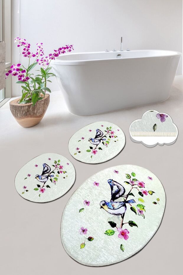 Bırd Nest 3'lü Set Banyo Halısı Paspas Yıkanabilir Kaymaz Taban Klozet Takımı Djtbanyo - 1