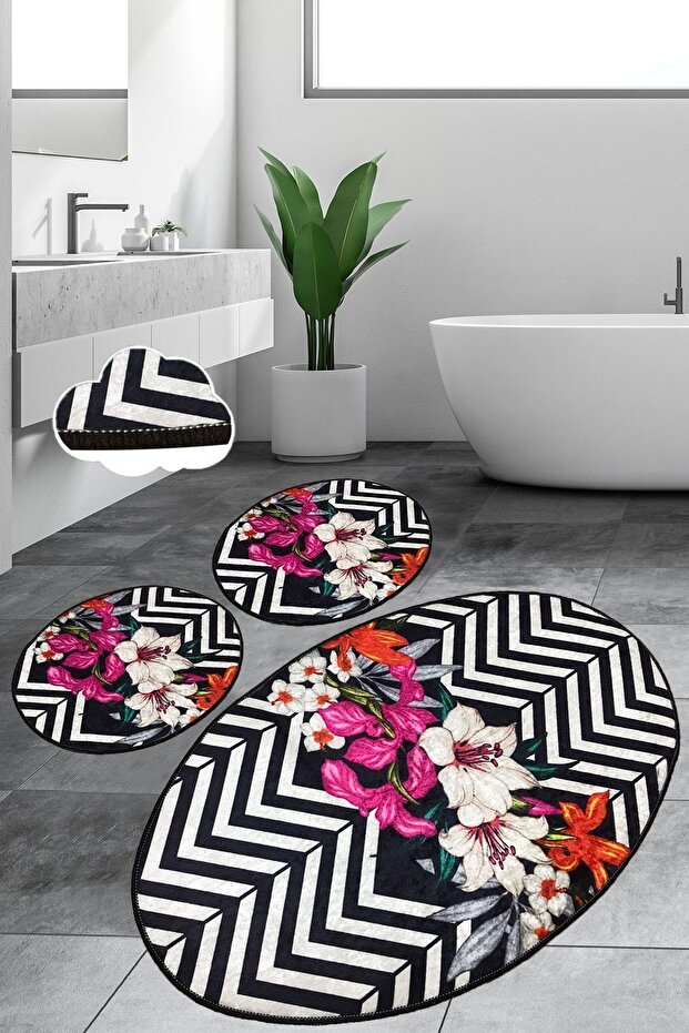 Marken 3-Piece Set Bathroom Rug Mat Non-Slip Base Washable Toilet Seat Set