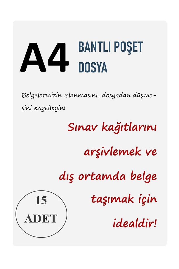 A4 Bantlı Şeffaf Poşet Dosya 15 Adet Karne Kılıflamak ve Sınav Kağıtlarını Arşivlemek İçin İdeal - 2