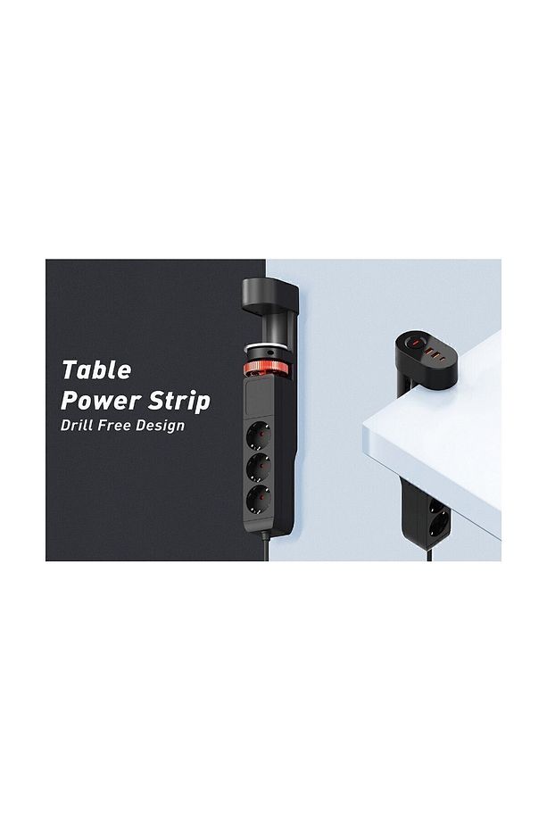 Masa Tipi PD20W Akım Korumalı 3'lü Priz 2xUsb 1xType-C Girişli Kablolu Priz - 8