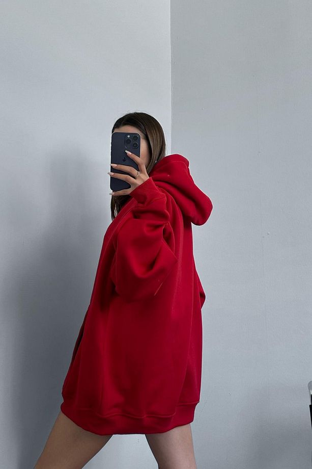 Kadın Oversize Trend  Model Kanguru Cep Kapşonlu Sweatshirt Eşofman Takımı - 7