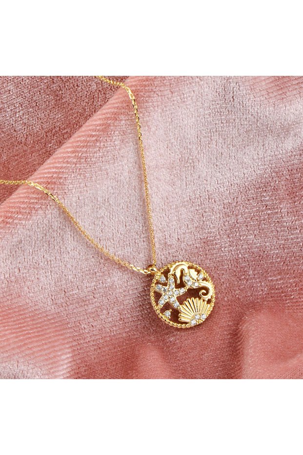 Seafood Motif Zircon Necklace - Gold Trend Steel Necklace (Starfish and Horse Model)