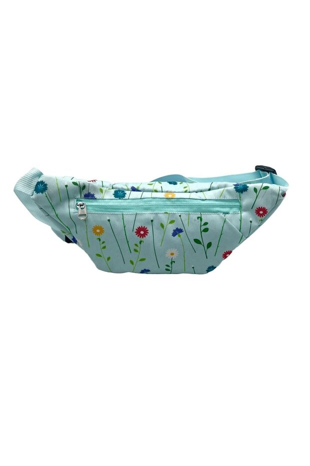 Bebe Mavi Çiçek Desen Bel Çantası/su Geçirmez Kumaş/unisex/geniş Iç Hacim - 3