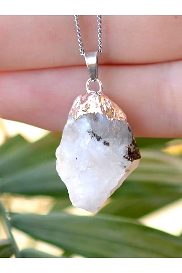 Moonstone Raw Pendant with Metal Chain (Certified)
