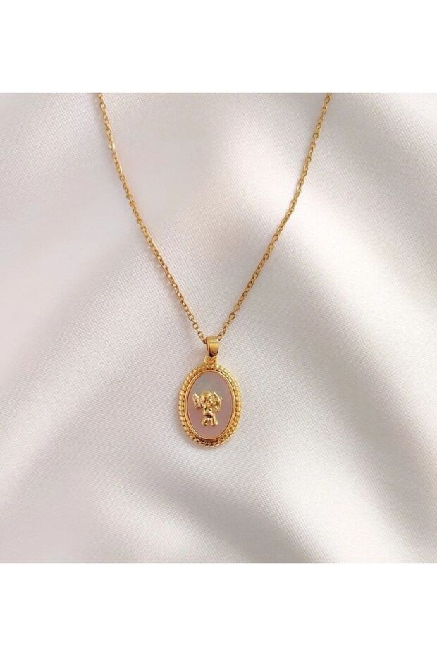 Eros Figured Mother of Pearl Steel Necklace
