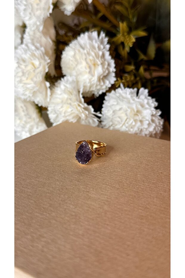 خاتم حجر الجمشت الطبيعي - قابل للتعديل - 6