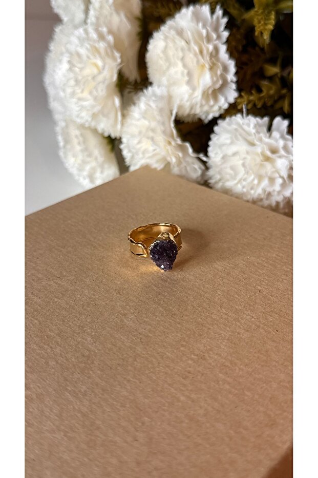 خاتم حجر الجمشت الطبيعي - قابل للتعديل - 1