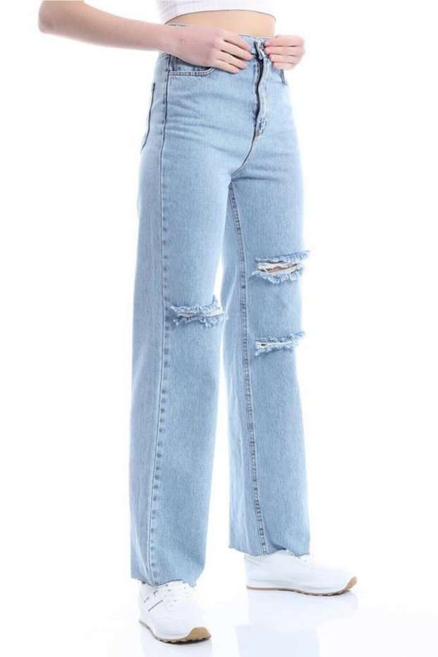 Women's Light Blue Lycra Super High Waist Loose Jeans Palazzo Trousers (SUPER HIGH.) Wide Leg.