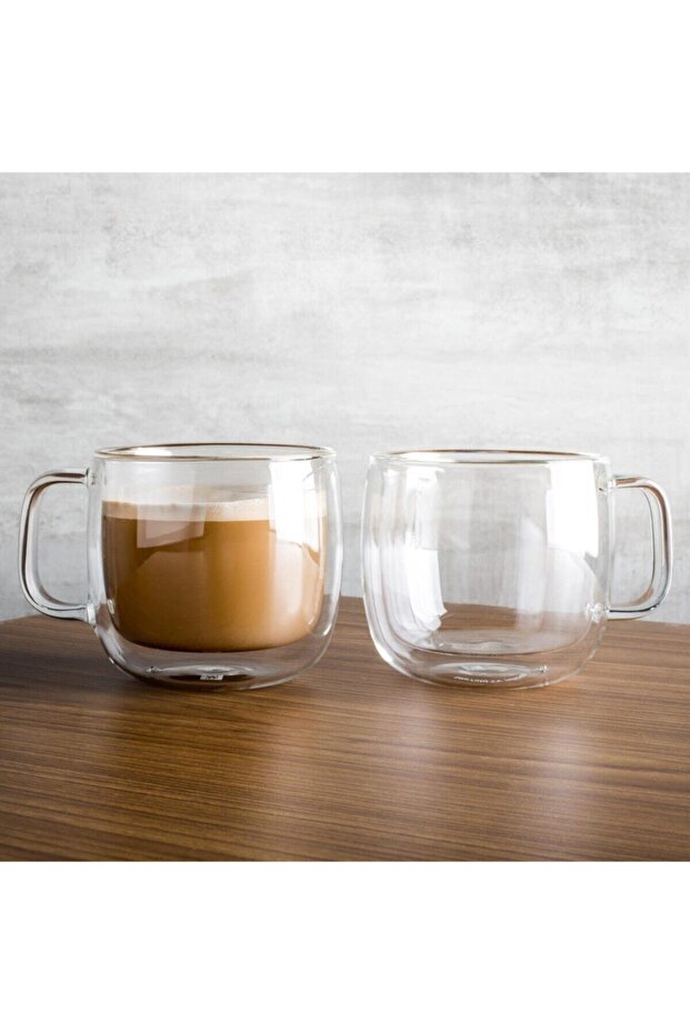 Çift Camlı Kulplu 2'li Cappucino Bardak Seti  450 ml - 1