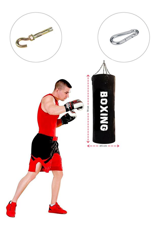 70 Cm X 25 Cm Hazır Dolu Boks Kum Torbası + Tavan Askı Kancası - 1