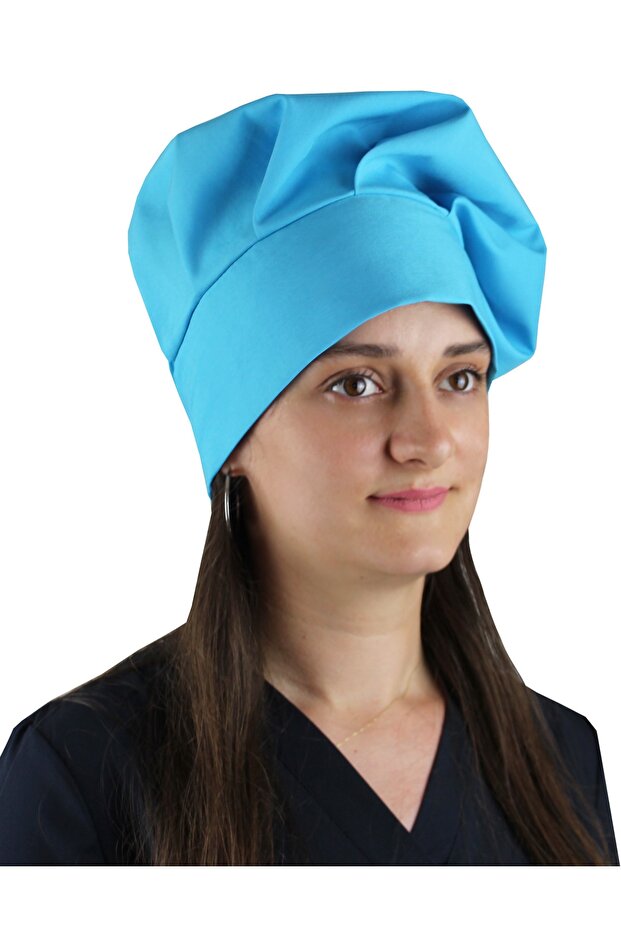 Unisex Chef Cook Cap Cook Hat Mushroom Cap Alpaca Fabric Turquoise