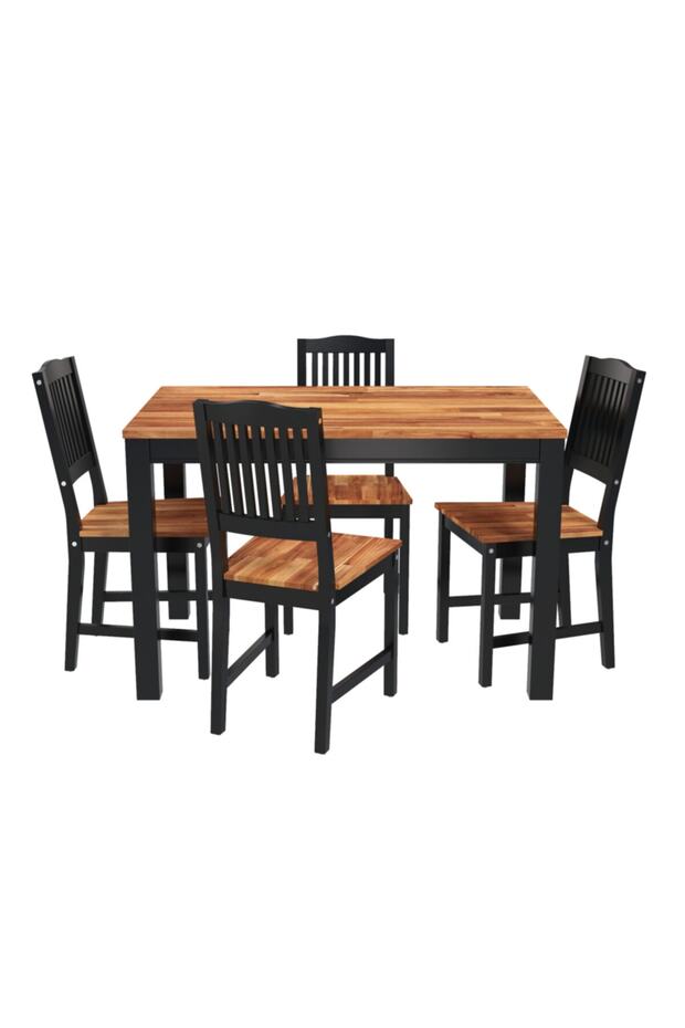 Interbuild Masif Ahşap Swoppmokk 5 Parça Yemek Takımı(1 Masa +4 Sandalye)siyah Ayak - 1