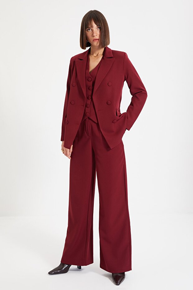 Bordo Regular Astarlı Dokuma Blazer Ceket TWOSS21CE0137 - 3