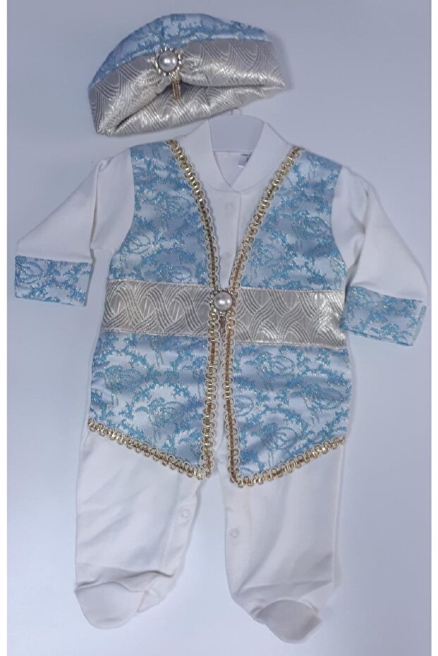 Baby Boy Prince Sultan Jumpsuit Mevlüt Set Circumcision, Blue-gold, Circumcision Set Birth Gift