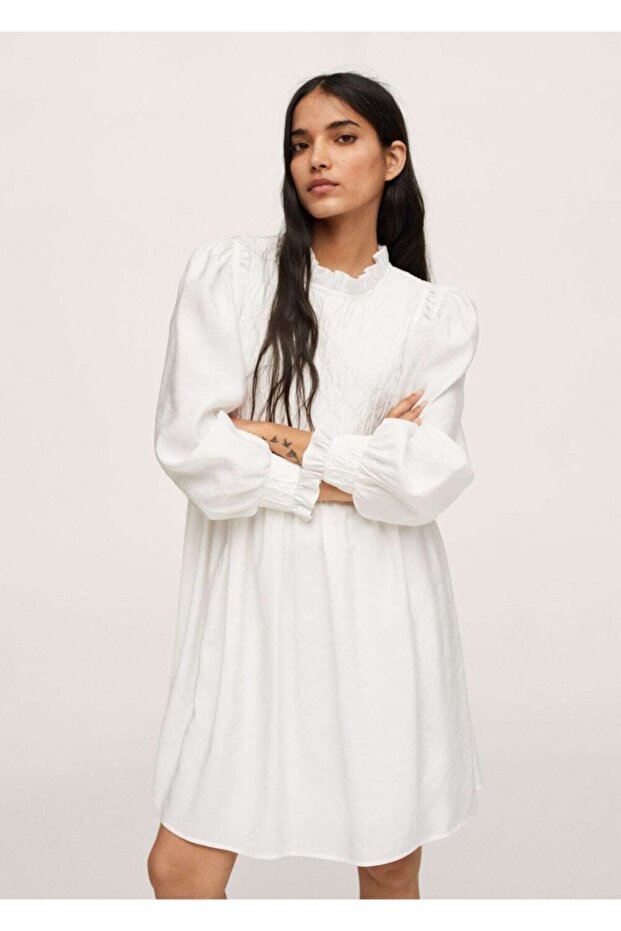 Kadın Ekrü Dokuma Modal Elbise - 1