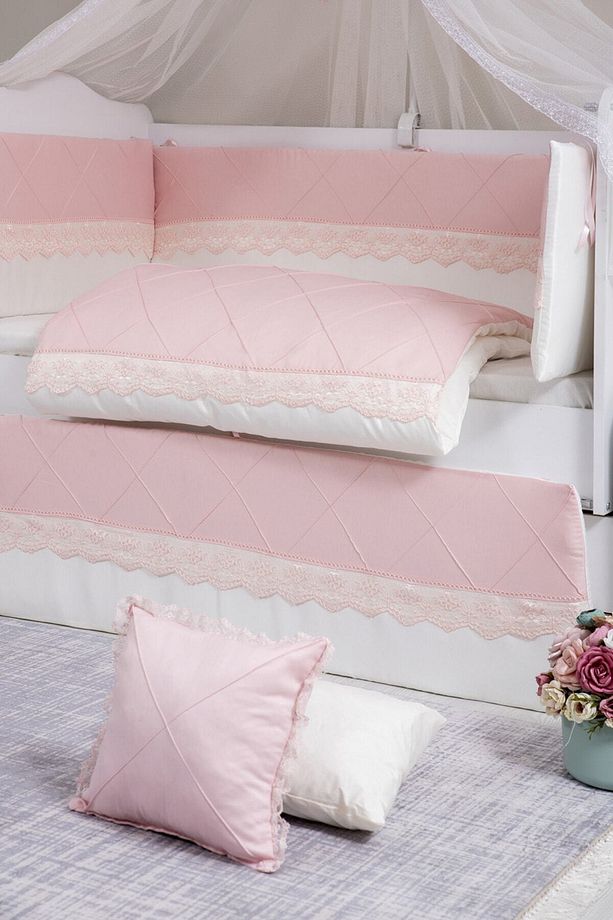 Doddobebek Nervür Pembe Bebek Uyku Seti 10 Parça Cibinlik Ve Aparatı 70x130 - 2